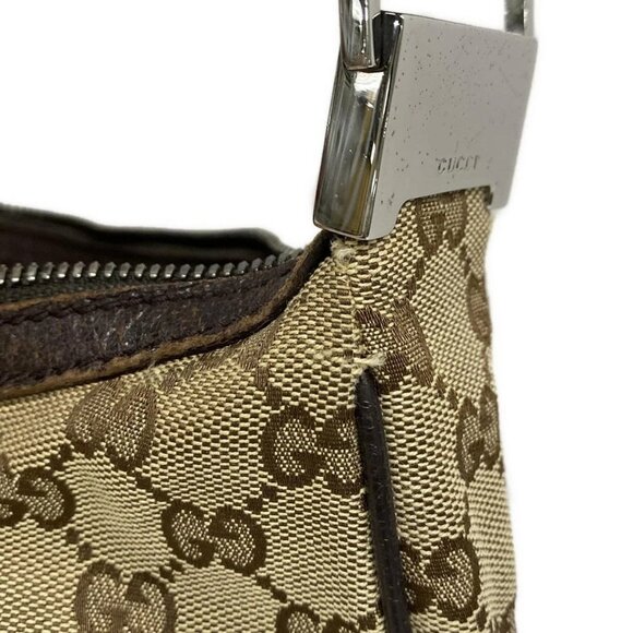 Auth GUCCI GG 122790 Beige Dark Brown Jacquard Leather Shoulder Bag - Picture 14 of 16